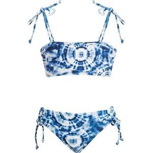 New Kanu Surf Girls Size 12 Blue Groovy Beach Sport Bandeau Bikini Swimsuit